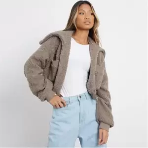 Image of I Saw It First Borg Teddy Crop Jacket - Neutral