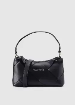 Image of Valentino Bags Womens Ibiza Woven Handbag With Logo Strap In Black