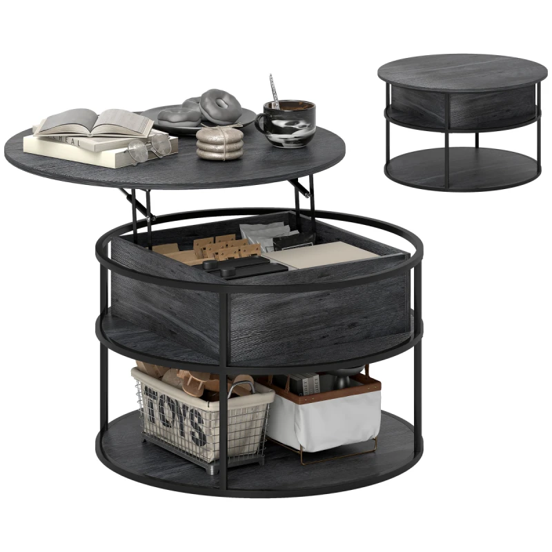 Image of HOMCOM HOMCOM Lift Top Coffee Table, Round Coffee Table with Hidden Compartment in Dark Grey Dark Grey One Size Unisex 5063603791220