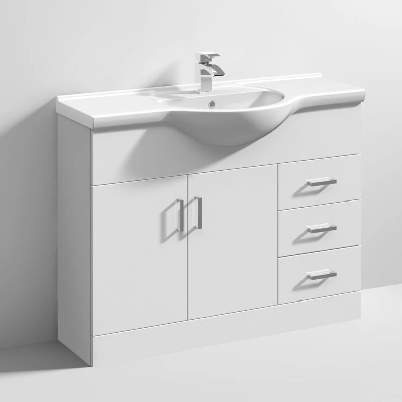 Image of Mayford 2 Door 3 Drawer Vanity Unit with Round Basin Gloss White