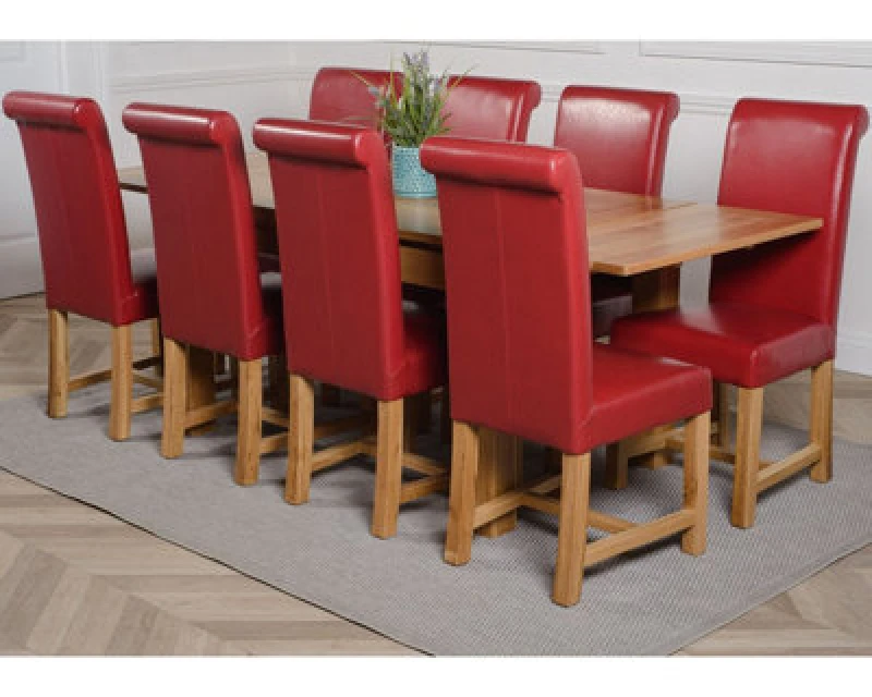 Image of Thats Furniture Richmond 140-220cm Oak Extending Dining Table + 8 Washington Leather Chairs in Red Red Unisex