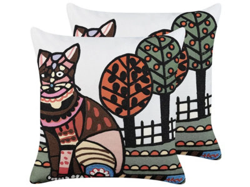 Image of Beliani Set Of 2 Decorative Cushions Mehsana Cotton 50 X 50 Cm Multicolour Animal Pattern