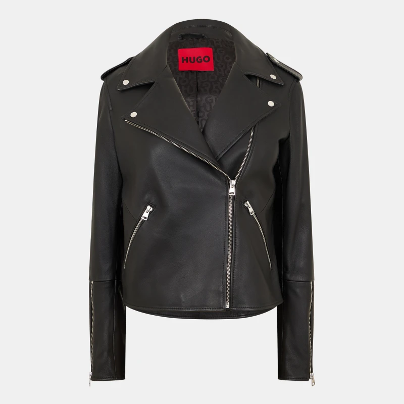 Image of Hugo Womens Lujana Leather Jacket Black female 8 (S)