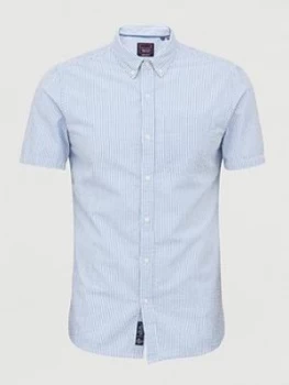 Image of Superdry Classic Seersucker Short Sleeve Shirt, Blue, Size S, Men