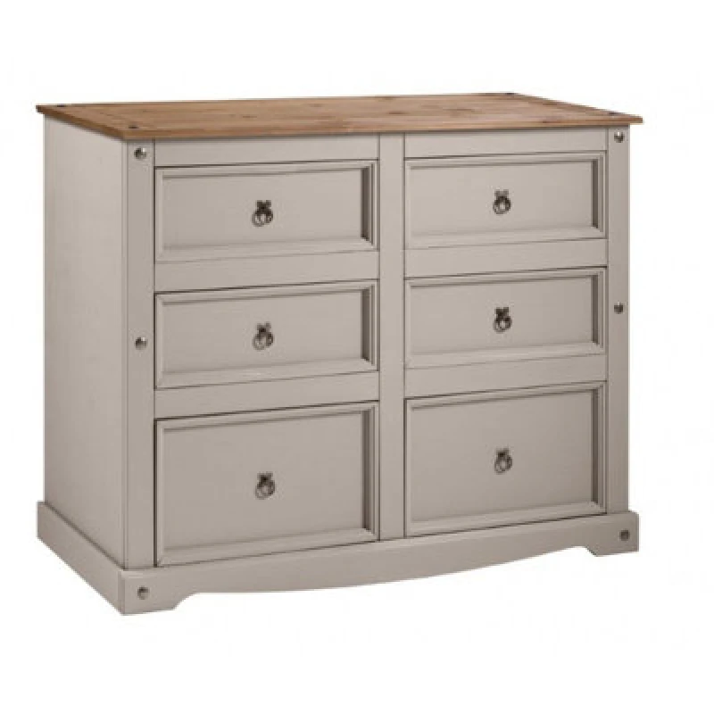 Image of MERCERS FURNITURE Corona Grey Wax 6 Drawer Wide Chest 5060335868596