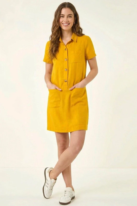 Image of Roman Womens Buttoned Mini Shirt Dress in Amber Size: 12 Amber Female 12