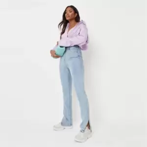 Image of Missguided Wrath Highwaisted Split Hem Straight - Blue