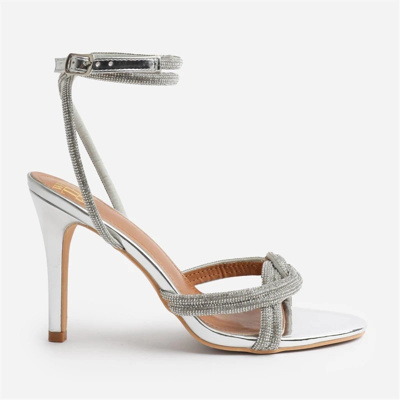 Image of Where's That From 'Adana' Diamante Knot Detail With Cross Over Ankle Strap High Heels Silver