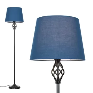 Image of Memphis Black Floor Lamp with Navy Blue Aspen Shade