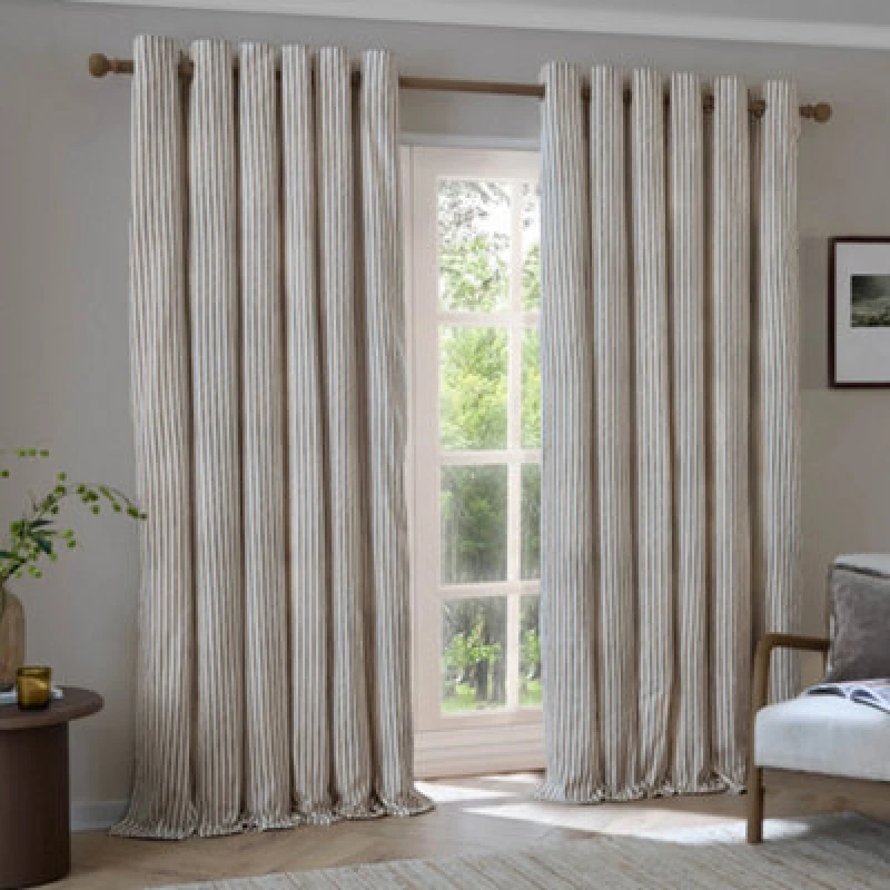 Image of Yard Hebden Striped Cotton Blackout Eyelet Curtains, Mole, (W) 229 X (D) 137Cm