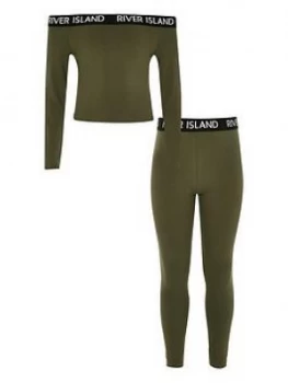 Image of River Island Bardot Top Legging Set Khaki Size 7-8 Years Girls