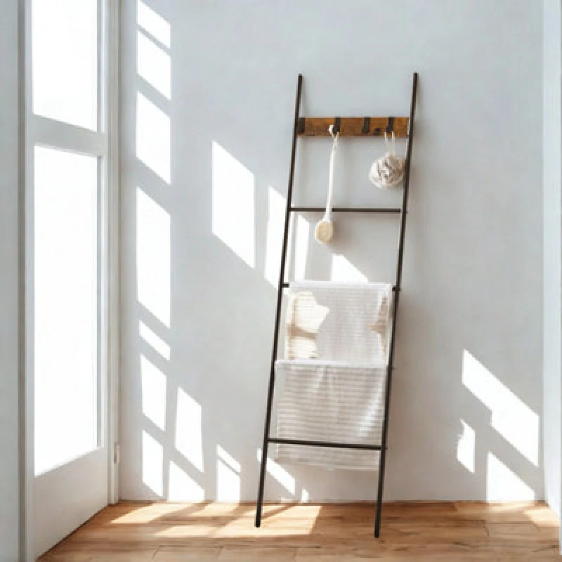 Image of FURNOLD Towel Blanket Ladder Shelf Rack With Hooks