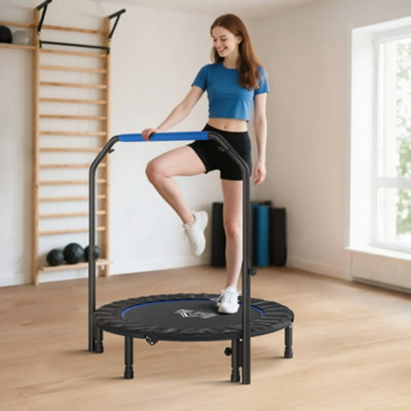 Image of HOMCOM HOMCOM 45" Foldable Mini Trampoline Fitness Trampoline w/ Foam Handle in Blue Blue One Size Unisex 5063603028821