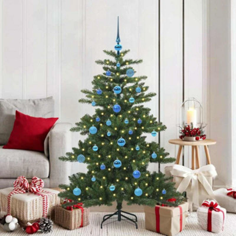 Image of vidaXL Artificial Hinged Christmas Tree with 150 LEDs, Blue Balls 150cm PVC, Green 3397660