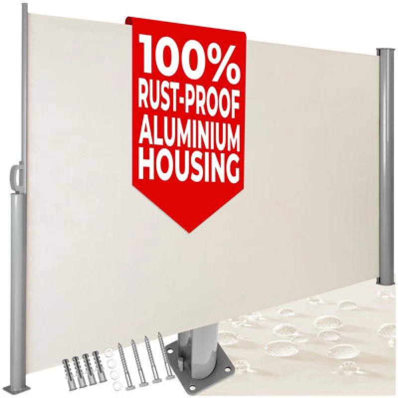 Image of Tectake Garden Privacy Screen With Retractable Side Awning And Aluminium Casing 180 X 300 Cm - Beige