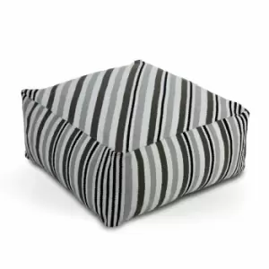 Image of Grey, Black and White Stripe Beanbag Cube Pouffe Large 60 x 60 x 30cm - Grey & White - Homescapes