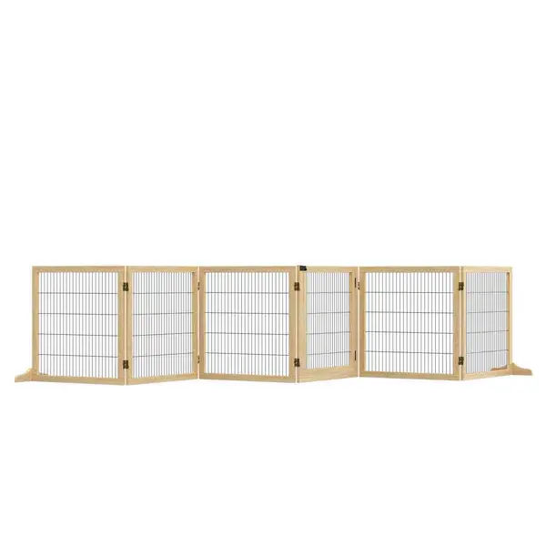 Image of PawHut Freestanding 6 Panel Foldable Wooden Playpen/Gate