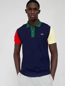 Image of Lacoste Colour Block Polo Shirt - Navy, Size XL, Men