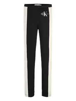 Image of Calvin Klein Jeans Girls Colour Block Monogram Legging - Black, Size Age: 8 Years, Women