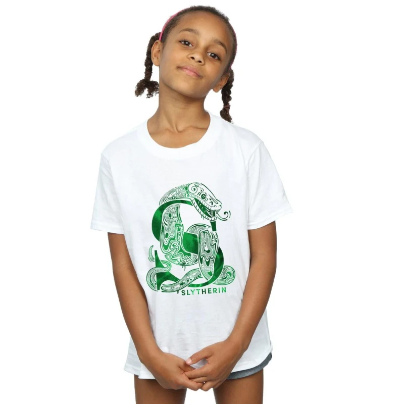 Image of Harry Potter Slytherin Snake Cotton T-Shirt White female