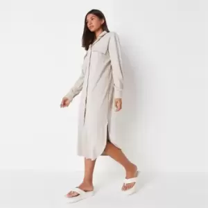 Image of Missguided Oversized Midi Shirt Dress Rib - Cream
