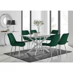 Image of Lira 120 Extending Dining Table and 6 Green Pesaro Silver Leg Chairs - Green