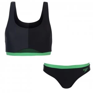 Image of Speedo HydrActive Two Piece Swimsuit Ladies - Blk/Grey/Green