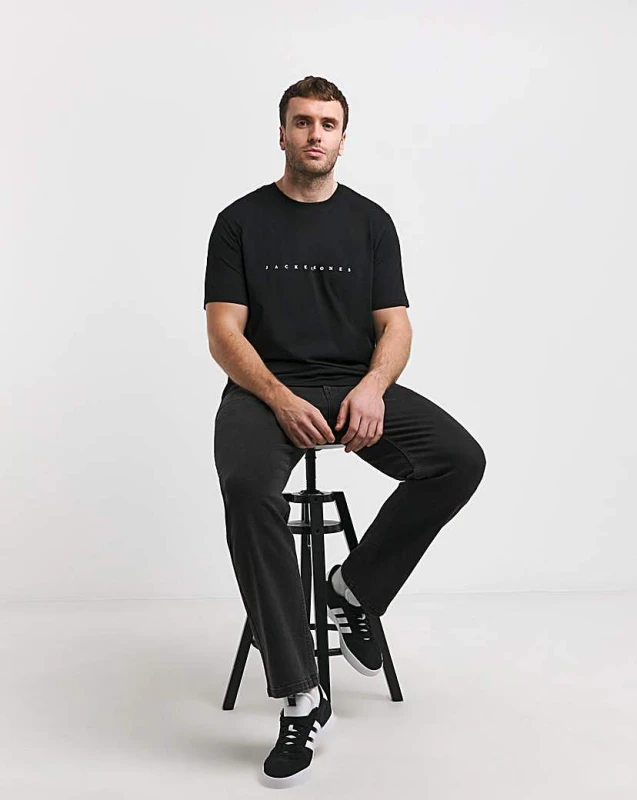 Image of jack & jones Jack & Jones Star Logo T-Shirt - Black - JACK & JONES - Size: 6XL(66) Black Male 6XL(66) LP98308