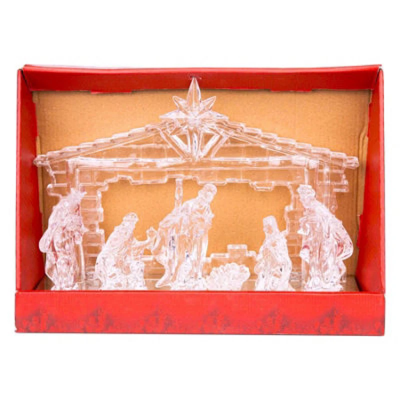 Image of Shatchi Acrylic Light Up Nativity Scene Featuring Jesus, Mary, Joseph and the three wise men Natural