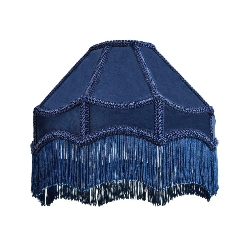 Image of K Living Stunning Navy Traditional Velvet Lamp Shade With Tassels 10Inch
