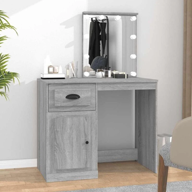 Image of vidaXL Dressing Table with LED Grey Sonona 90x50x132.5cm Engineered Wood, Grey 816774