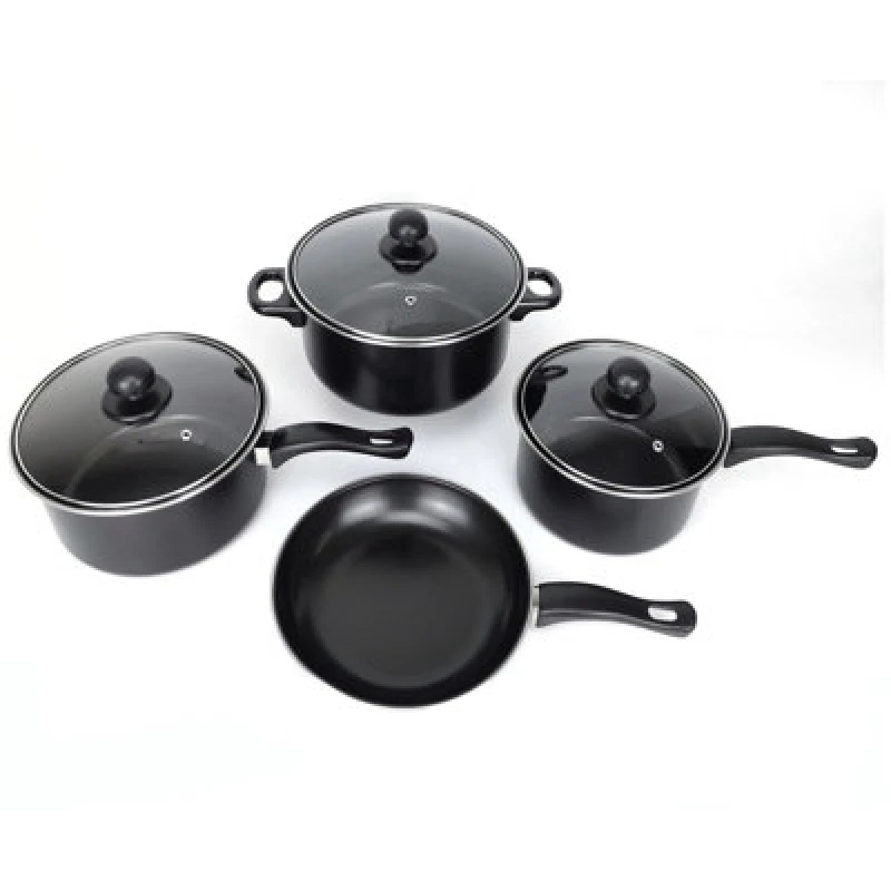 Image of Gr8 Home Black 7 Piece Non Stick Cookware Set Cooking Pot Frying Pan Saucepan With Lids