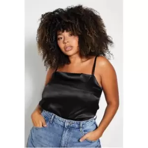 Image of I Saw It First Plus Size Draped Neck Satin Cami Top - Black