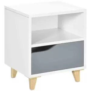 Image of HOMCOM Bedroom Bedside Table Sofa Side Table with Drawer Shelf and Wood Legs