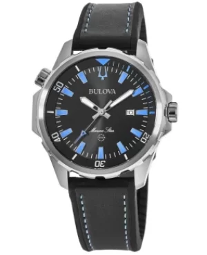 Image of Bulova Marine Star Black Dial Black Silicone Strap Mens Watch 96B337 96B337