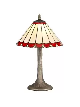 Image of 1 Light Tree Like Table Lamp E27 With 30cm Tiffany Shade, Red, Crystal, Aged Antique Brass