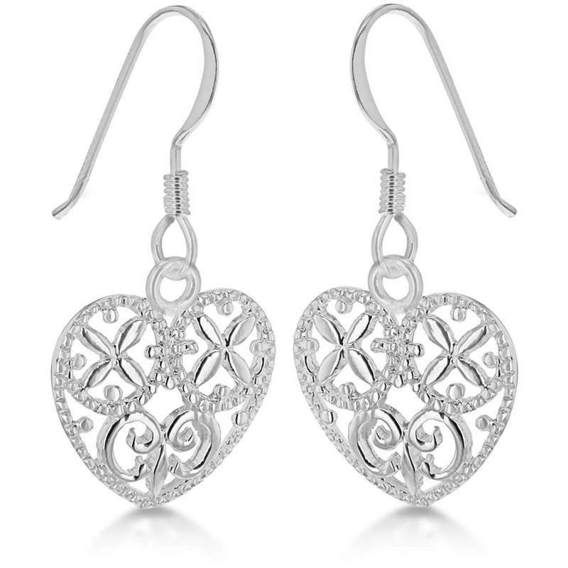 Image of Be You Sterling Silver Filigree Heart Drop Earrings Silver female One Size