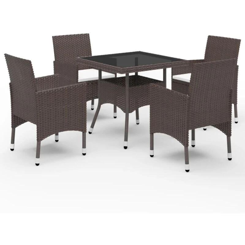 Image of VIDAXL 5 Piece Garden Dining Set Poly Rattan and Tempered Glass Brown Vidaxl 8720286852422