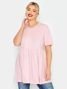 Image of Yours Tie Back Rib Peplum Top Blush Pink, Size 16, Women