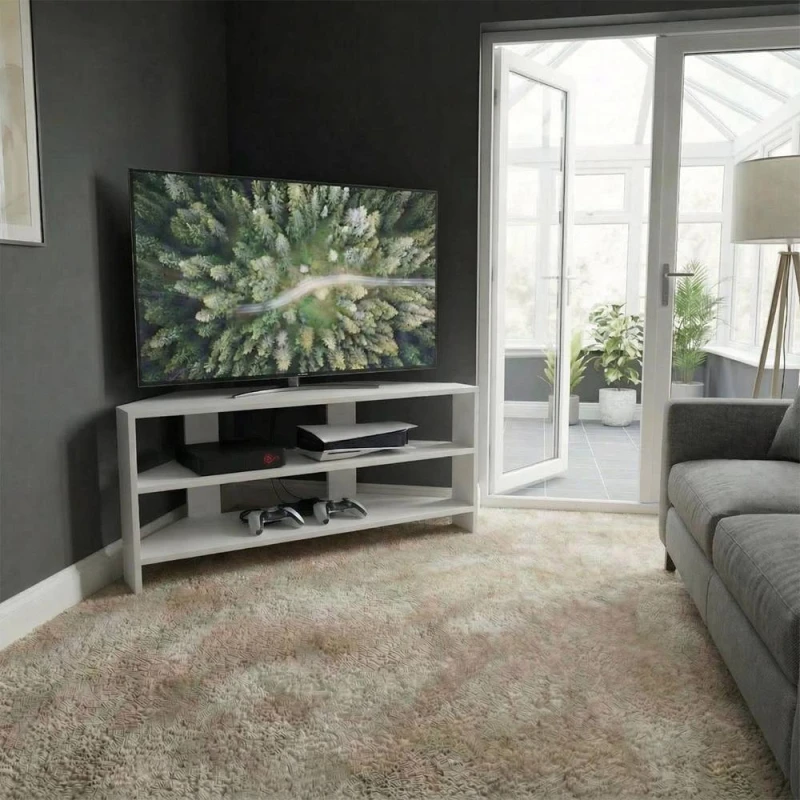 Image of FWStyle Promo White Corner TV Unit (H) 45 (W) 110 (D) 36cm White Unisex