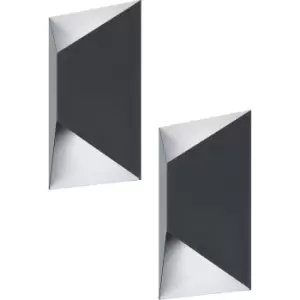 Image of 2 PACK IP44 Outdoor Wall Light Anthracite & White Trapeze 2.5W Built in LED