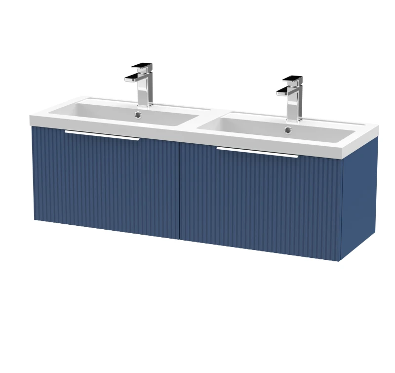 Image of Balterley Fluted Wall Hung 2 Drawer Vanity Basin Unit & Basin 1200mm, Satin Blue Blue Unisex