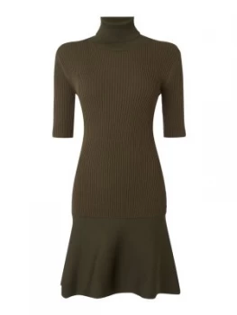 Image of Michael Kors High neck rib flare dress Khaki