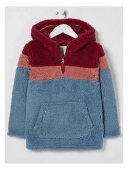 Image of Fatface Girls Colourblock Fleece Hooded Top - Blue