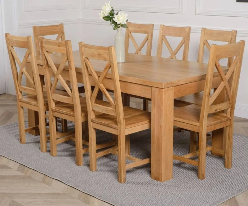 Image of Thats Furniture Dakot 182 x 92cm Oak Large Dining Table & 8 Berkeley Chairs in Brown Size: 182 x 92cm Brown Unisex 182 x 92 cm