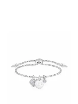 Image of Lipsy Silver Plated Crystal Heart Charm Toggle Bracelet