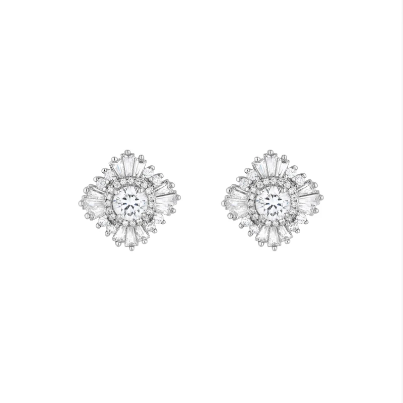 Image of Jon Richard Silver Plated CZ Starburst Stud Earrings Jewellery Sets One Size Silver 70983711000