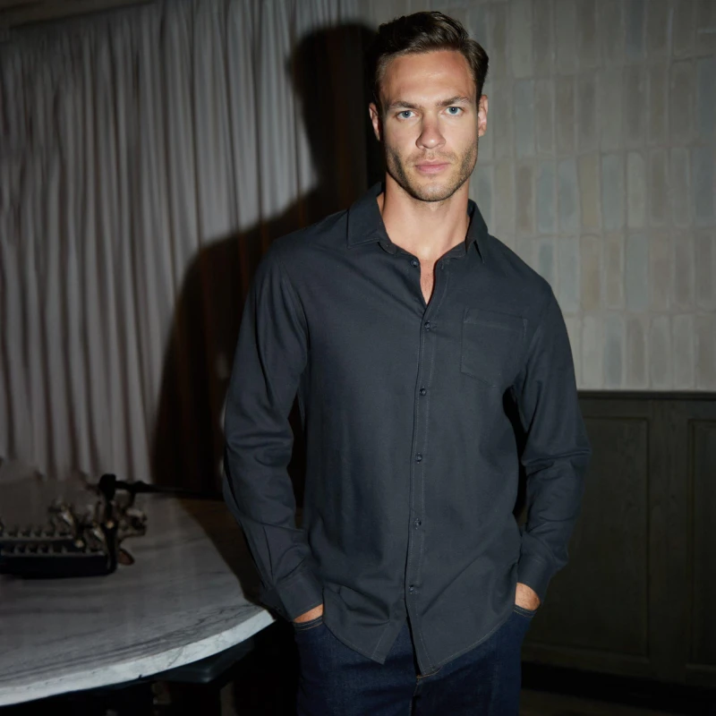 Image of Threadbare 'Flanigan' Brushed Cotton Long Sleeve Flannel Shirt Charcoal