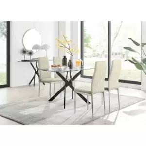 Image of Furniture Box Leonardo Black Leg Glass Dining Table and 4 Cream Velvet Milan Chairs