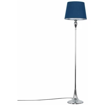 Image of Faulkner Spindle Floor Lamp in Chrome with Aspen Shade - Navy Blue